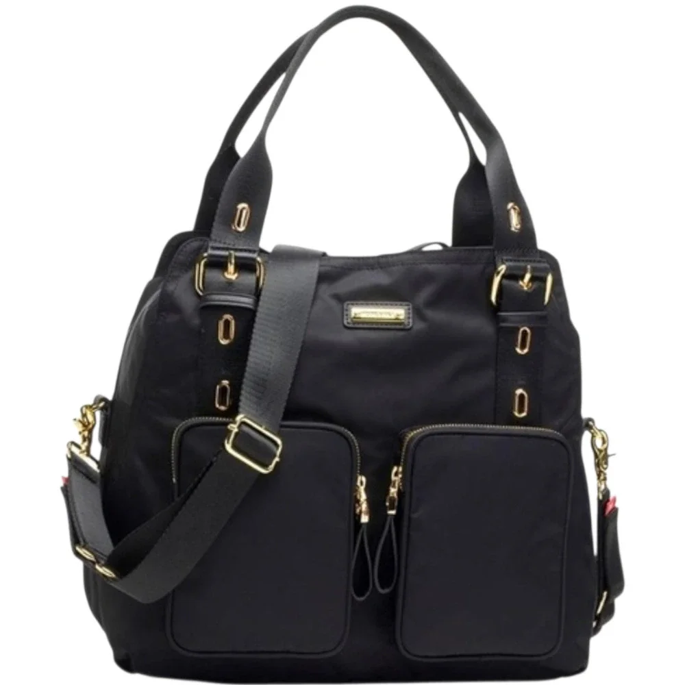 Storksak Alexa Black Nylon Diaper Bag Tote Insulated Bottle Bag Changing Pad 1M